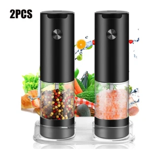 2 Pack Electric Salt and Pepper Grinder Set Mill Salt Grinder Stainless Steel - Picture 1 of 23