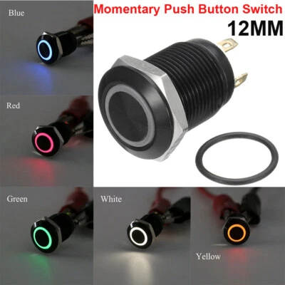 4Pin 12mm 12V Car LED Power Momentary Push Button Metal ON/OFF Switch Waterproof - Image 1 of 4