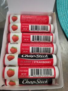 (12) ChapStick Classic Strawberry  Lip Balm net wt .15 OZ. Lot of 12 