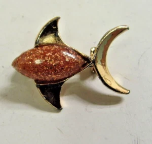 Vintage alter goldton metall gold glitzer stein fisch brosche großer hai pin 48417 - Bild 1 von 7