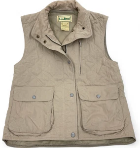 Vintage L.L. Bean Quilted Insulated Thinsulate Beige Vest Jacket Women's Small S - Picture 1 of 12