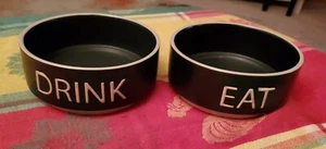 Top Paw® Black Ceramic Saucer Dog Bowls - (2) 7 oz Drink Eat Dishes - Picture 1 of 6