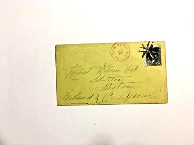 1868 12 centavos 69 28 NYC A TYRONE IRLANDA PAGADO ELEGANTE CANCELACIÓN FLECHA SEGMENTADA Foto 1 de 2