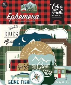 1 paquete de piezas efímeras troqueladas de papel Echo Park LET'S GO CAMPING - Imagen 1 de 3