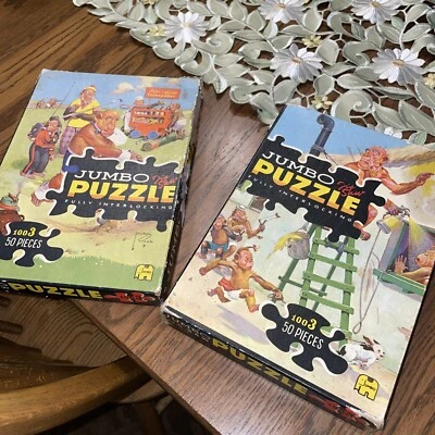 Rompecabezas Jumbo Monos Vintage Años 70-80-Artista Lawson Madera-Juego de 2 Foto 1 de 4