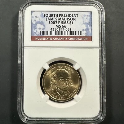 2007-P $1 James Madison Presidential Dollar, SMS, NGC MS66 (85198) - Image 1 of 2