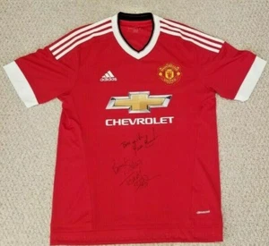 Camiseta de peluche de Sheringham Paul Parker del Manchester United autógrafo Adidas años 90 - Imagen 1 de 8