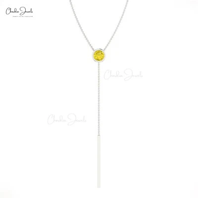 Collar Lariat 1/4CT Zafiro Amarillo Minimalista Oro Sólido 14k Gota Y Para Mujer Foto 1 de 4