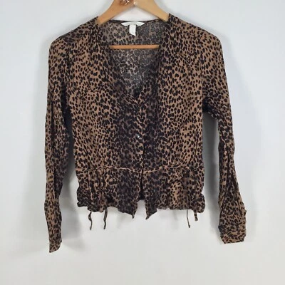 H&M Mujer Blusa Top Talla 8 Marrón Leopardo Manga Larga Cuello en V Viscosa 062963 Foto 1 de 4