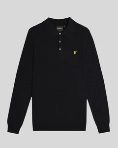 LYLE & SCOTT COTTON MERINO LONG SLEEVE KNITTED POLO DARK NAVY, NEW! MOD-CASUAL - Foto 1 di 2