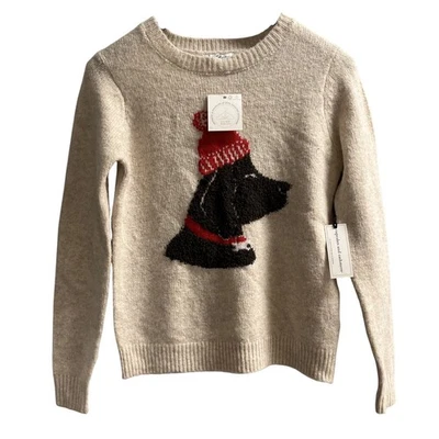 Cupcakes & Cashmere Sweater Womens XS Brown Dog Lab Winter Print Pullover Casual - Image 1 of 4