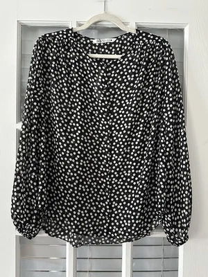 Blusa semi trasparente Zara donna L a pois con bottoni nero/bianco nuova con etichetta - Immagine 1 di 4