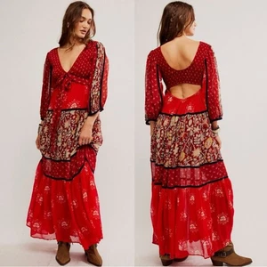 Maxi Vestido Free People Bohemio Gitano Bruja Bali Laurel Grande Patchwork Años 70 - Imagen 1 de 16