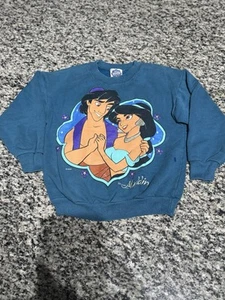 Vintage Disney Aladdin Jasmine Sweatshirt Crewneck Blue Youth Medium Made In USA - Picture 1 of 6