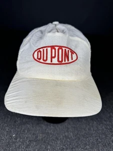 Vintage DuPont Hat Cap Snap Back White Red Embroidered Advertising Mens 90s - Picture 1 of 11