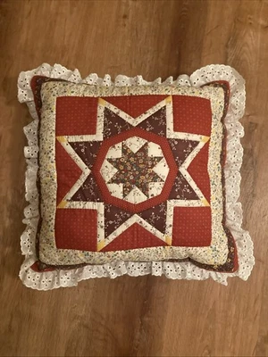"Funda de almohada cuadrada estrella acolchada hecha a mano decorativa 16"" cosecha de volantes" Foto 1 de 4