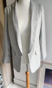 Helene Berman White Silver Grey Lurex Shawl Collar Tuxedo Blazer/Jacket UK14 BNW - Picture 1 of 7