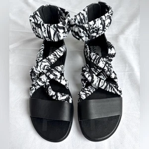 Sandalias Sorel Ella II para mujer con correa al tobillo negras blancas cebra nuevas para mujer talla 10,5 - Imagen 1 de 7