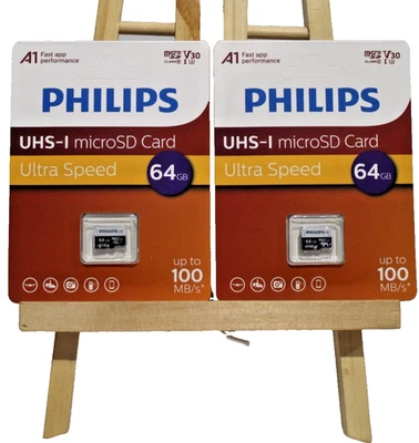 NEW 2x Philips UHS-I Micro SD Memory Cards Ultra Speed 64GB Sealed Dashcam Drone - Image 1 of 4