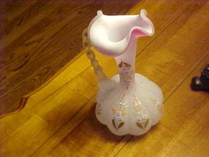 MOTHER OF PEARL PINK SATIN GLASS TALL EWER W ENAMELLING - Picture 1 of 6