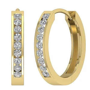 Natural Diamond Channel Set I1 G 0.40 Ct 14K Yellow Gold Appraisal Hoop Earrings - Picture 1 of 12