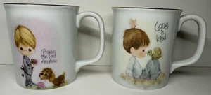 2 Vintage Precious Moments Coffee Cup Mug Praise the Lord Love is Kind Boy Puppy - Picture 1 of 2