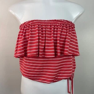 Abercrombie & Fitch Crop Top XS rot gestreift Volant Röhrentop trägerlos Rüschen - Bild 1 von 9