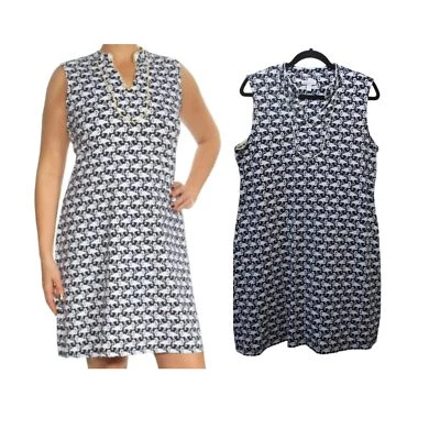 Vestido recto Charter Club Flamingo, azul marino/blanco con ribete amarillo talla L Foto 1 de 4