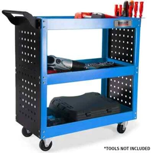 BULLET 3-Tier Steel Tool Trolley Cart, for Workshop, Mechanic, with Pegboard - Picture 1 of 8