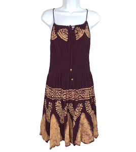 Vestido Boho Hippie Sol Talla Única Indio Bordado Batik Volantes Correa Espagueti - Imagen 1 de 10