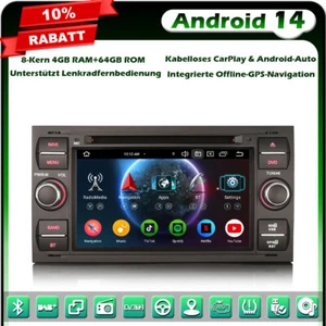 64GB Android 14 Autoradio GPS DAB+ Ford S/C-Max Focus Galaxy Kuga Fiesta Transit - Bild 1 von 24