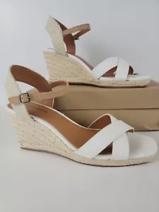 LUCKY BRAND Womens Sz 10M White Tan Platform Wedge Espadrille Sandals Shoes - Picture 1 of 10