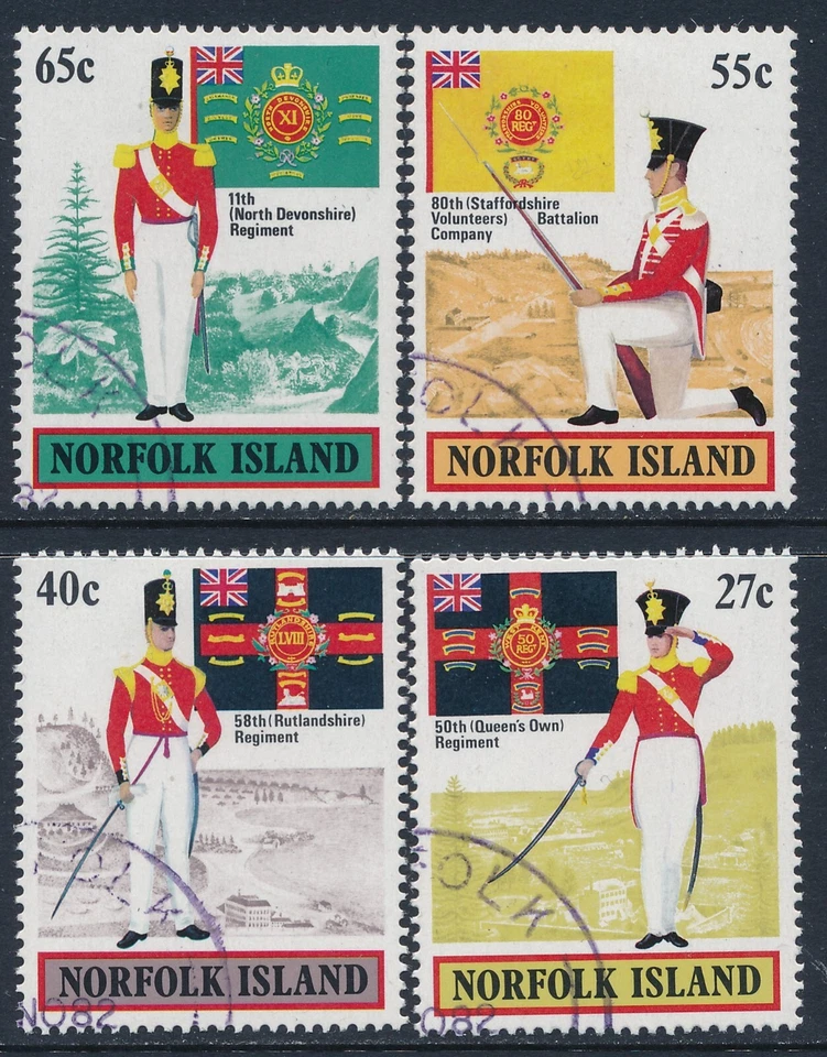1982 NORFOLK ISLAND MILITARY UNIFORMS SET OF 4 FINE USED/CTO Foto 1 de 1