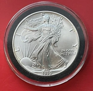 1990 AMERICAN SILVER EAGLE $1 COIN - BU - 99.9% SILVER -  1 OUNCE - NICE DETAIL - Picture 1 of 2