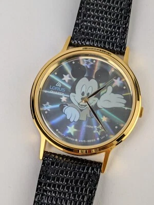 Vtg NEW OLD STOCK Lorus Disney Hologram Watch Mickey Mouse Gold Tone V515-8A00 - Image 1 of 4