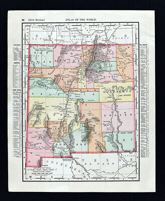 1895 Rand McNally Map New Mexico Santa Fe Albuquerque Taos Cimarron Las Vegas NM • 20.44£