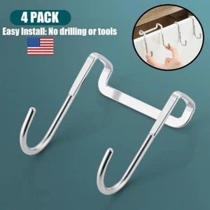 4PCS Double S Hook Over The Door Organizer Rack Drawer Hanging Coats Hats Towels - Picture 1 of 12