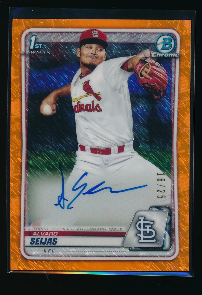 ALVARO SEIJAS AUTO 2020 Bowman Chrome Autograph ORANGE SHIMMER REFRACTOR #/25 RC - Image 1 of 1