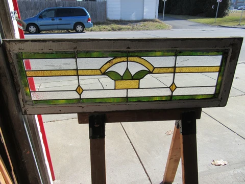 ~ ANTIQUE STAINED GLASS TRANSOM WINDOW ~ 48 x 16 ~ ARCHITECTURAL SALVAGE Cover