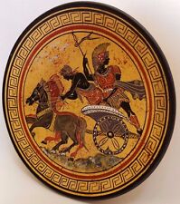  Greek Warriors Soldiers on a Chariot Rare Ancient Greek Art Pottery Plate 