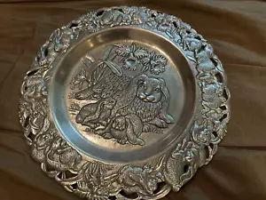 Arthur Court 1993 Bunny Rabbit & Flower Round Tray Serving Platter 14 in Vintage - Picture 1 of 2
