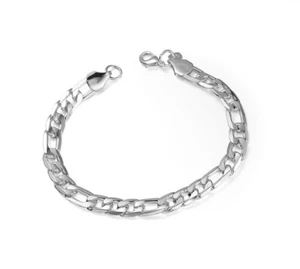 22CM Silver Plated Chain Bracelet Men Women's Wedding Jewelry Engagement Bangles - Picture 1 of 5