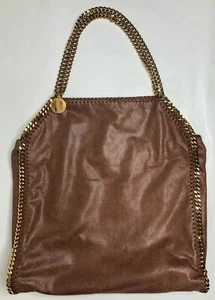 NEW STELLA MCCARTNEY FALABELLA BROWN VEGAN FAUX SUEDE GOLD 2 CHAIN HAND BAG - Picture 1 of 6