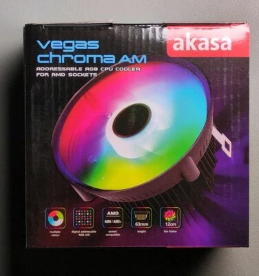 Akasa Vegas Chroma AM CPU Cooler AMD 120mm PWM Addressable RGB LED Fan UK - Image 1 of 2