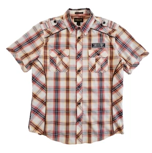 Helix Short Sleeve Button-Up Shirt Men's Large Athletic Fit Embroidery EUC AN - Picture 1 of 14