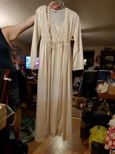 Vintage GILEAD Long Chiffon Ivory Negligee Peignoir Set 2 Pc Gown Robe Sm USA - Picture 1 of 4