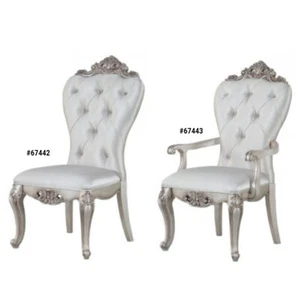 ACME Gorsedd Romantic Cream Fabric & Antique White Finish 42"H Arm / Side Chair - Picture 1 of 10