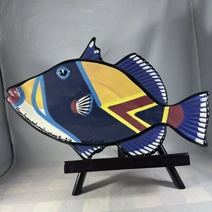 Vintage Ben Diller TRIGGER Fish Dish Maui Hawaii Humuhumu Signed Oracle 2000 - Picture 1 of 10