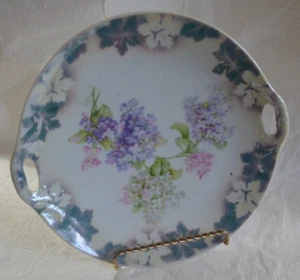 Victorian Lilacs Unger & Schilde Three Crown China Germany Handled Tray - Picture 1 of 9