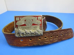 Vintage Pressleder Gürtel Cowboy Western Budweiser Gürtelschnalle handbesetzt - Bild 1 von 14